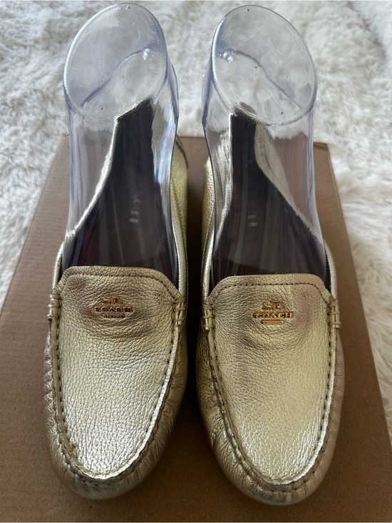 Coach Shoes - COACH Metallic Gold Pebbled Leather Driving Loafers Moccasins Flats Size: 7.5
